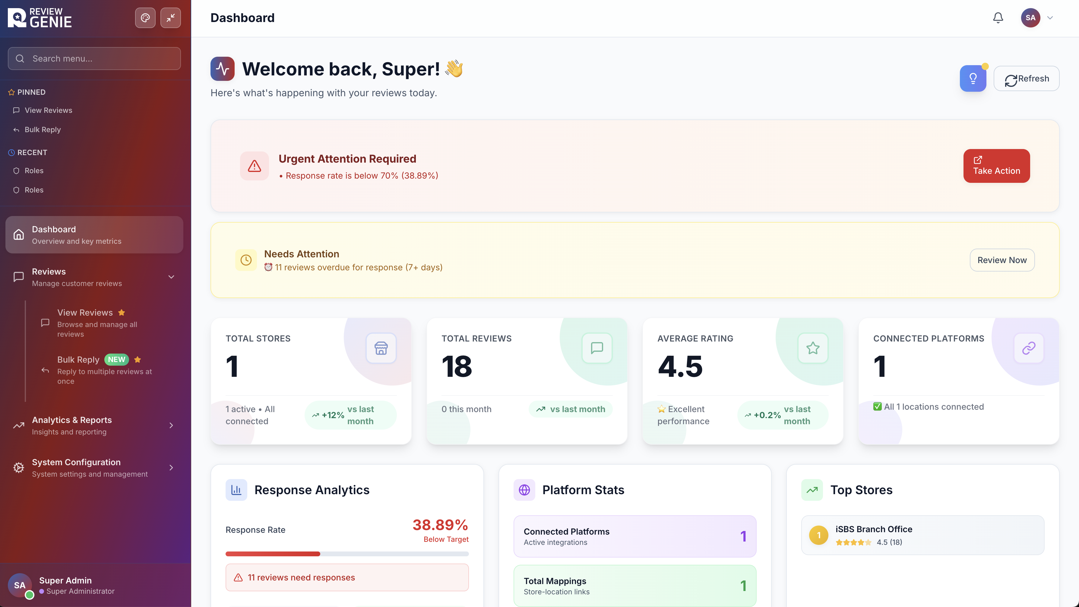 ReviewGenie Dashboard Preview